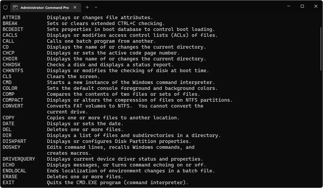Command Prompt in Windows 11 terminal
